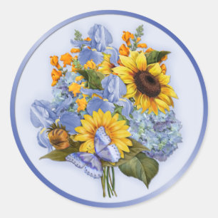 Summer Sunflower Bouquet Classic Round Sticker