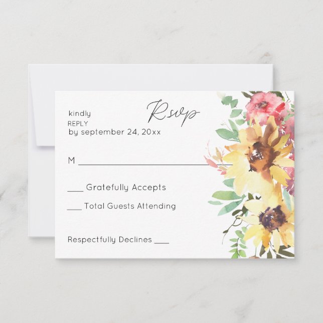 Summer Sunflower Floral no Meal RSVP Card (Front)