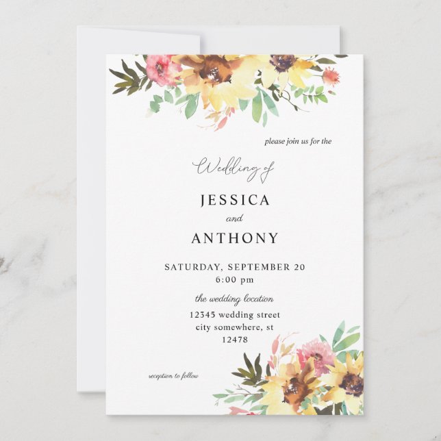Summer Sunflower Floral Wedding Invitation (Front)