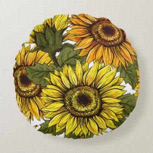 Summer Sunflower.  Round Cushion