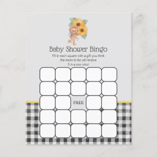 Summer Sunflower Teddy Bear Baby Shower Bingo Game