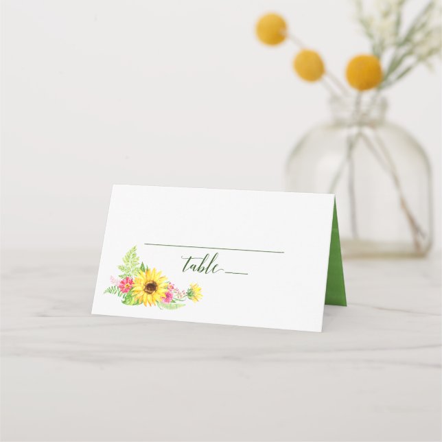 Summer Sunflower Wedding Place Card (Front)