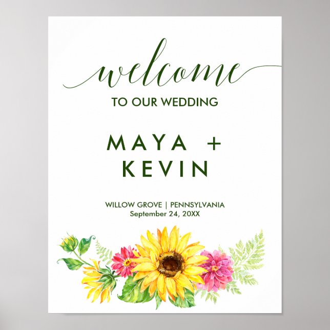 Summer Sunflower Welcome Wedding Poster (Front)