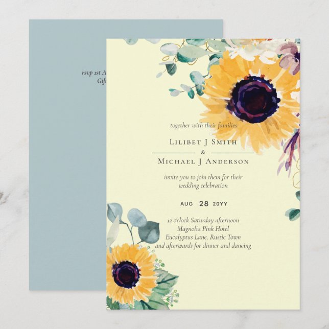 Summer Sunflowers Eucalyptus Greenery Wedding (Front/Back)