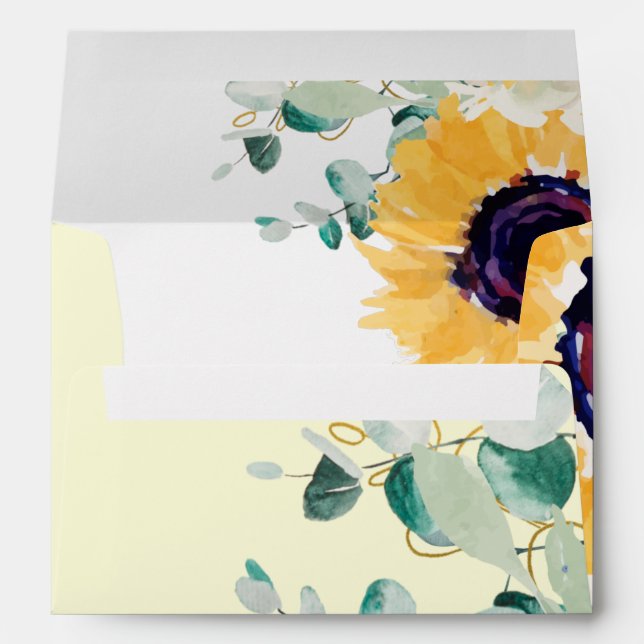 Summer Sunflowers Eucalyptus Greenery Wedding Envelope (Back (Bottom))