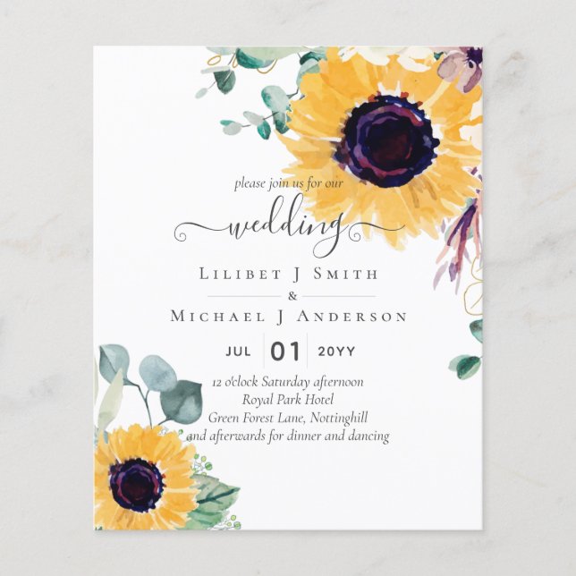 Summer Sunflowers Eucalyptus Greenery Wedding Flyer (Front)