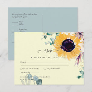 Summer Sunflowers Eucalyptus Greenery Wedding Postcard