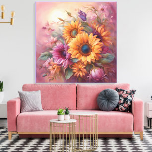Summer Sunflowers in Pink and yellow  Canvas Print