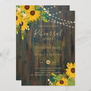 Summer Sunflowers Rustic Wood REHEARSAL DINNER Inv Invitation