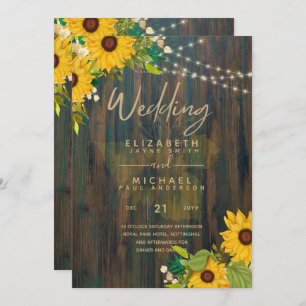 Summer Sunflowers Rustic Wood Wedding Invitation