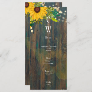 Summer Sunflowers Rustic Wood Wedding Menu