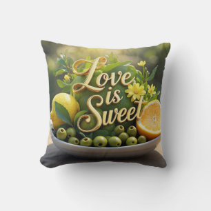 Summer sunny Lemons, olives, citrus slices  Cushion