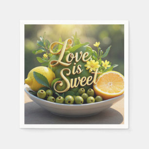 Summer sunny Lemons, olives, citrus slices  Napkin