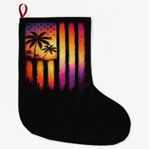 Summer Sunset American Vintage 4th Of July Large Christmas Stocking