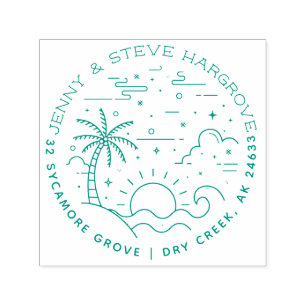 Summer Sunset Beach Married Couple Return Address Self-inking Stamp