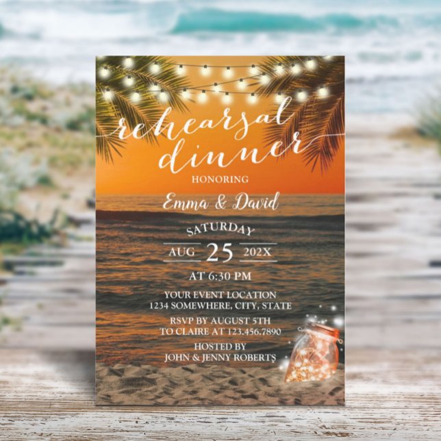 Summer Sunset Beach Wedding Rehearsal Dinner Invitation (Creator Uploaded)