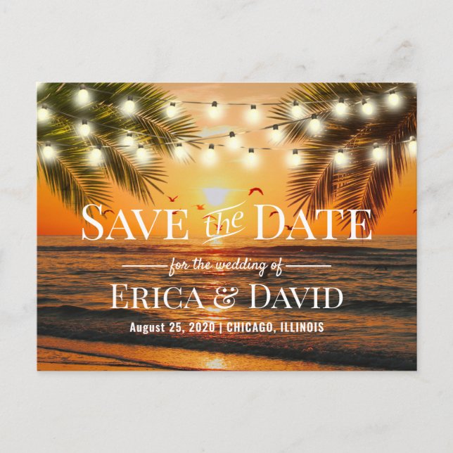 Summer Sunset Beach Wedding Save the Date Announcement Postcard (Front)