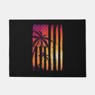 Summer Sunset Palm Trees American Flag Cool Spring Doormat