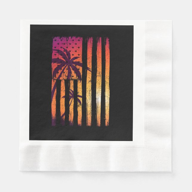 Summer Sunset Palm Trees American Flag Cool Spring Napkin (Front)