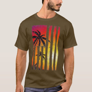 Summer Sunset Palm Trees American Flag Cool Spring T-Shirt