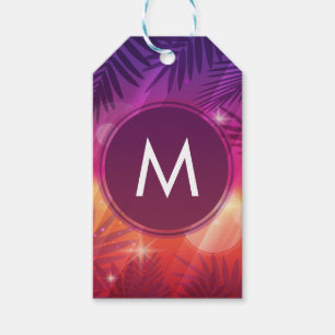 Summer Sunset Palm Trees Monogram Purple Orange Gift Tags