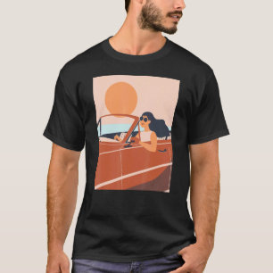 Summer Sunset Sea Girl Driving Car Travel Vacation T-Shirt