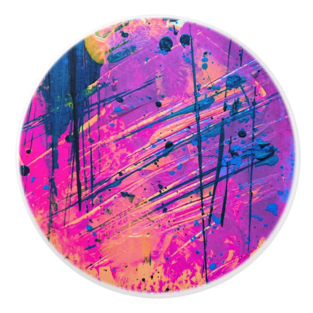 Summer Sunset Splatter Paint Abstract Ceramic Knob (Front)