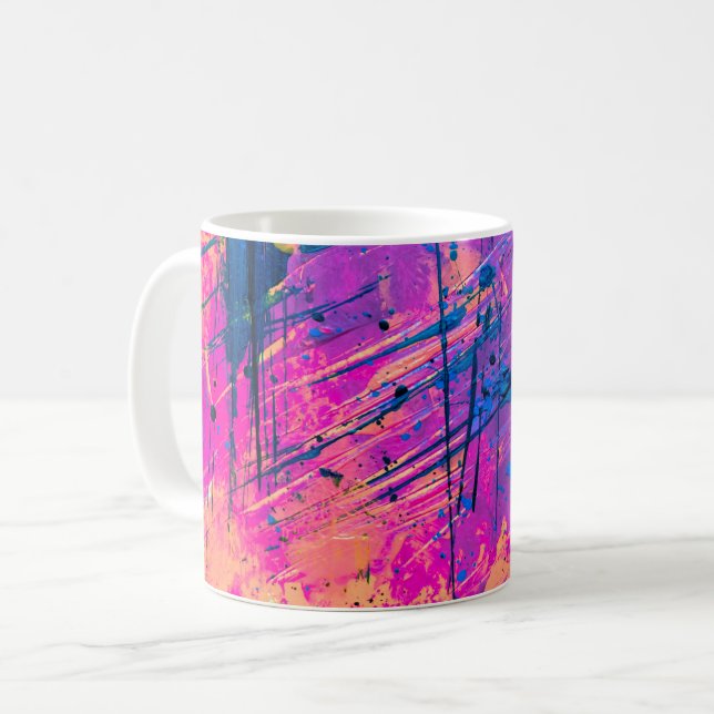 Summer Sunset Splatter Paint Abstract Coffee Mug (Front Left)