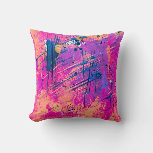 Summer Sunset Splatter Paint Abstract Cushion (Front)