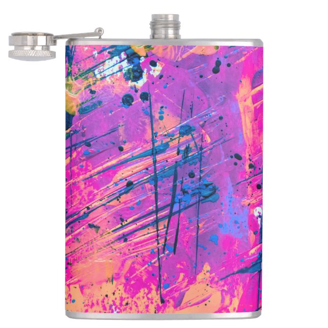 Summer Sunset Splatter Paint Abstract Hip Flask (Opened)
