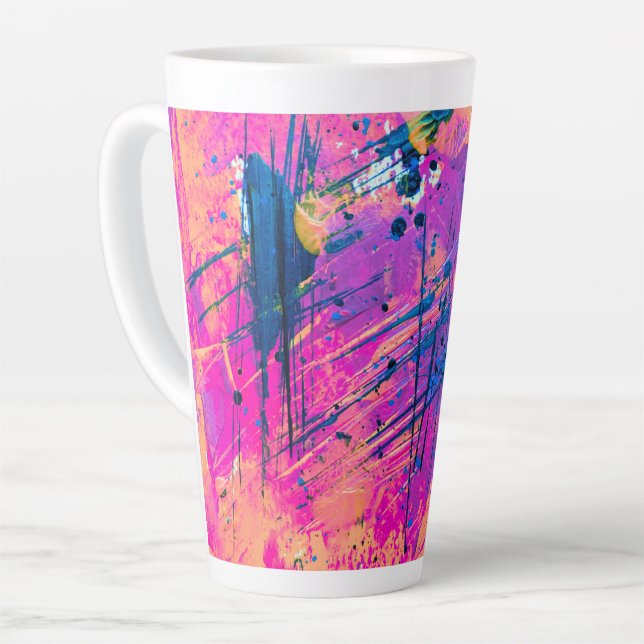 Summer Sunset Splatter Paint Abstract Latte Mug (Left Angle)