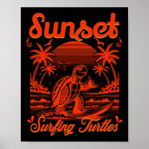Summer - Sunset Surfing Turtles Poster