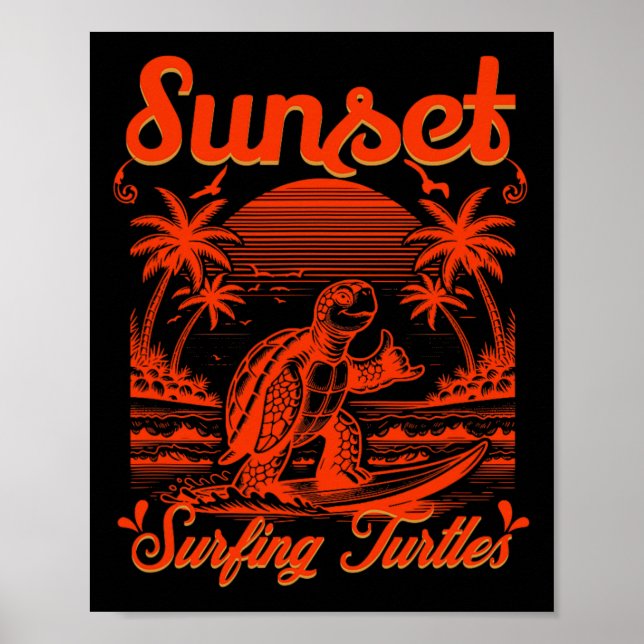 Summer - Sunset Surfing Turtles  Poster (Front)