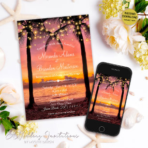 Summer Sunset Tropical Beach Wedding Invitation