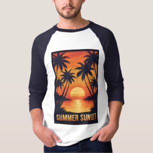 "Summer Sunset – Tropical Palm Tree Beach Graphic T-Shirt