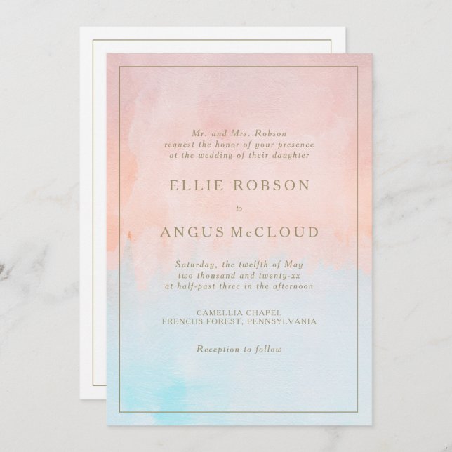 Summer Sunset Watercolor All In One Wedding Invitation (Front/Back)
