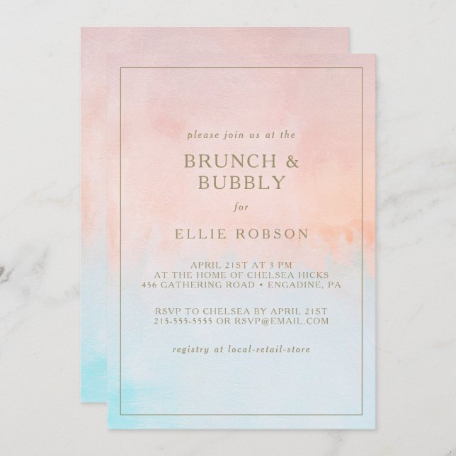 Summer Sunset Watercolor Brunch and Bubbly Shower Invitation (Front/Back)