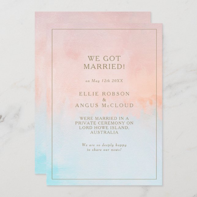 Summer Sunset Watercolor Elopement Announcement (Front/Back)