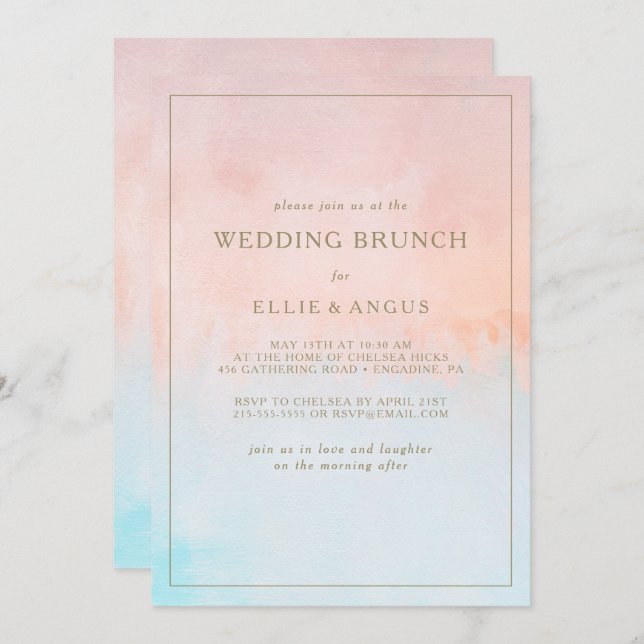 Summer Sunset Watercolor Wedding Brunch Invitation (Front/Back)