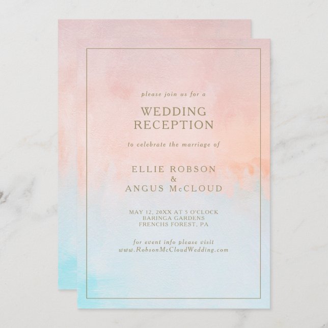 Summer Sunset Watercolor Wedding Reception Invitation (Front/Back)