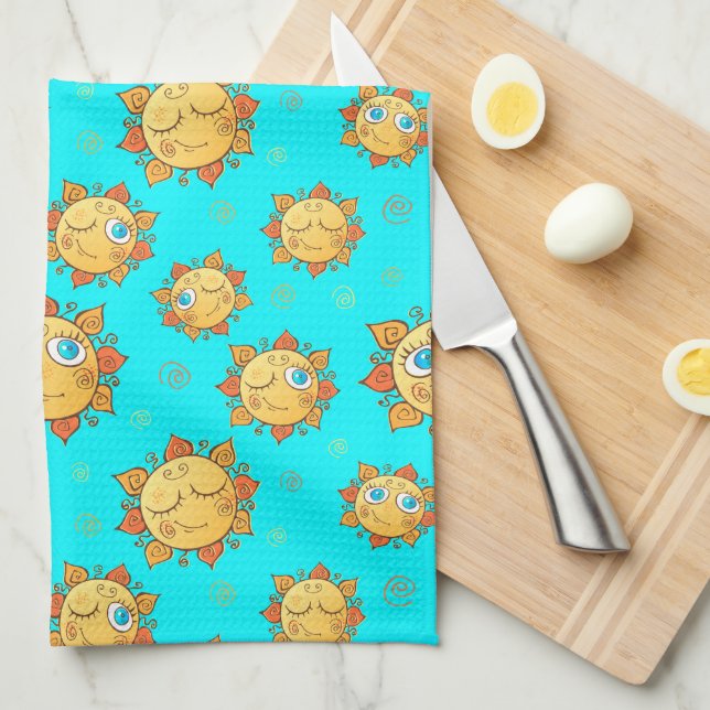 Summer Sunshine Sun Pattern Tea Towel (Quarter Fold)