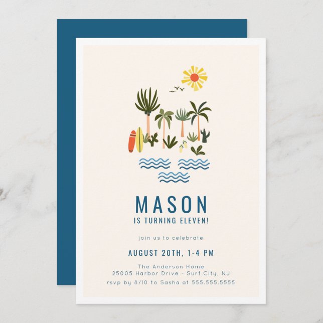 Summer Surf Birthday Party Invitation (Front/Back)
