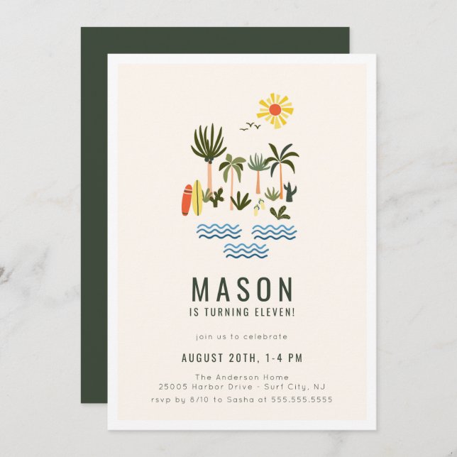 Summer Surf Birthday Party Invitation (Front/Back)