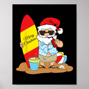 Summer Surf Board Beach Santa Hawaiian Christmas I Poster
