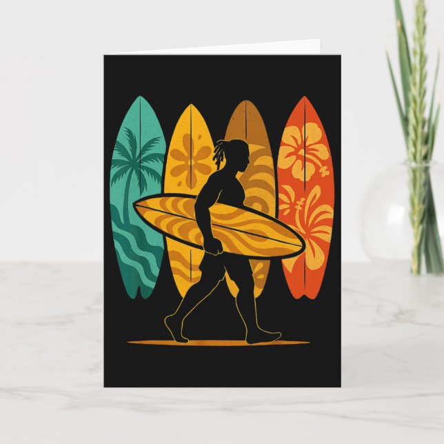 Summer Surfboarder Wave Surfing Surfboard Beach Su Card (Front)