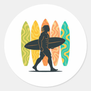 Summer Surfboarder Wave Surfing Surfboard Beach Su Classic Round Sticker