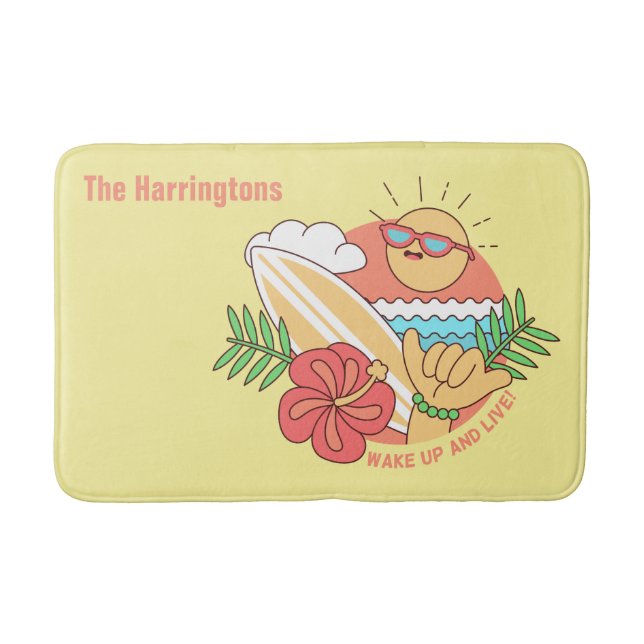 Summer Surfer custom name bath mats (Front)
