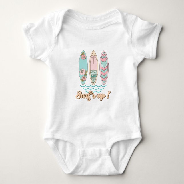 Summer Surfing Beach  Baby Bodysuit (Front)