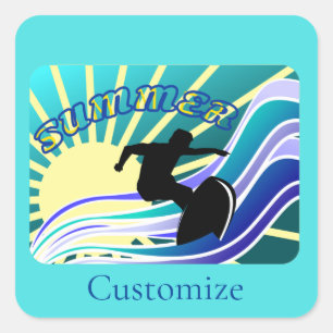 Summer Surfing Fun Thunder_Cove Square Sticker