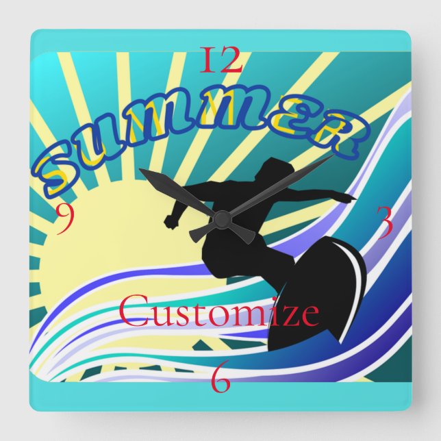 Summer Surfing Fun Thunder_Cove Square Wall Clock (Front)
